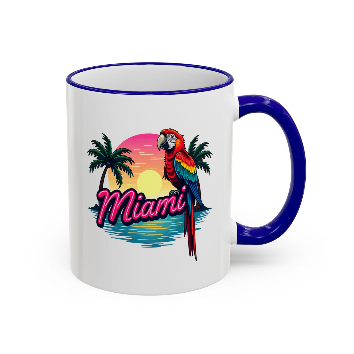 Miami Sunset Accent Rim & Handle Mug — Retro Palm Beach Coffee Cup