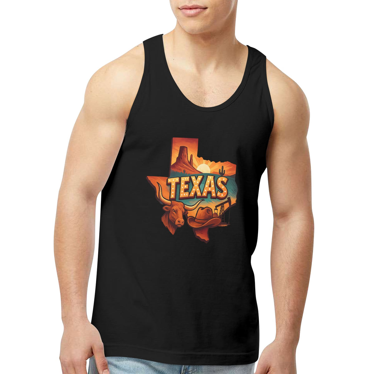 Men's Black Texas Tank Top - Made in USA