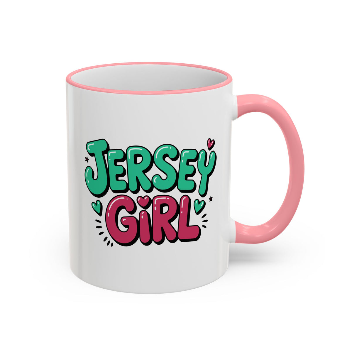 Jersey Girl Accent Rim Mug — Cute Retro Script Coffee Cup (11oz, 15oz)