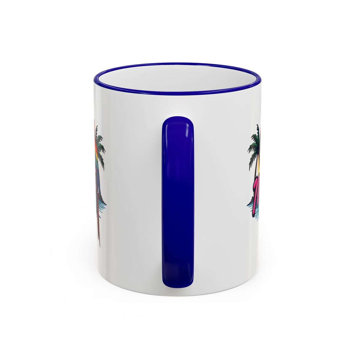 Miami Sunset Accent Rim & Handle Mug — Retro Palm Beach Coffee Cup