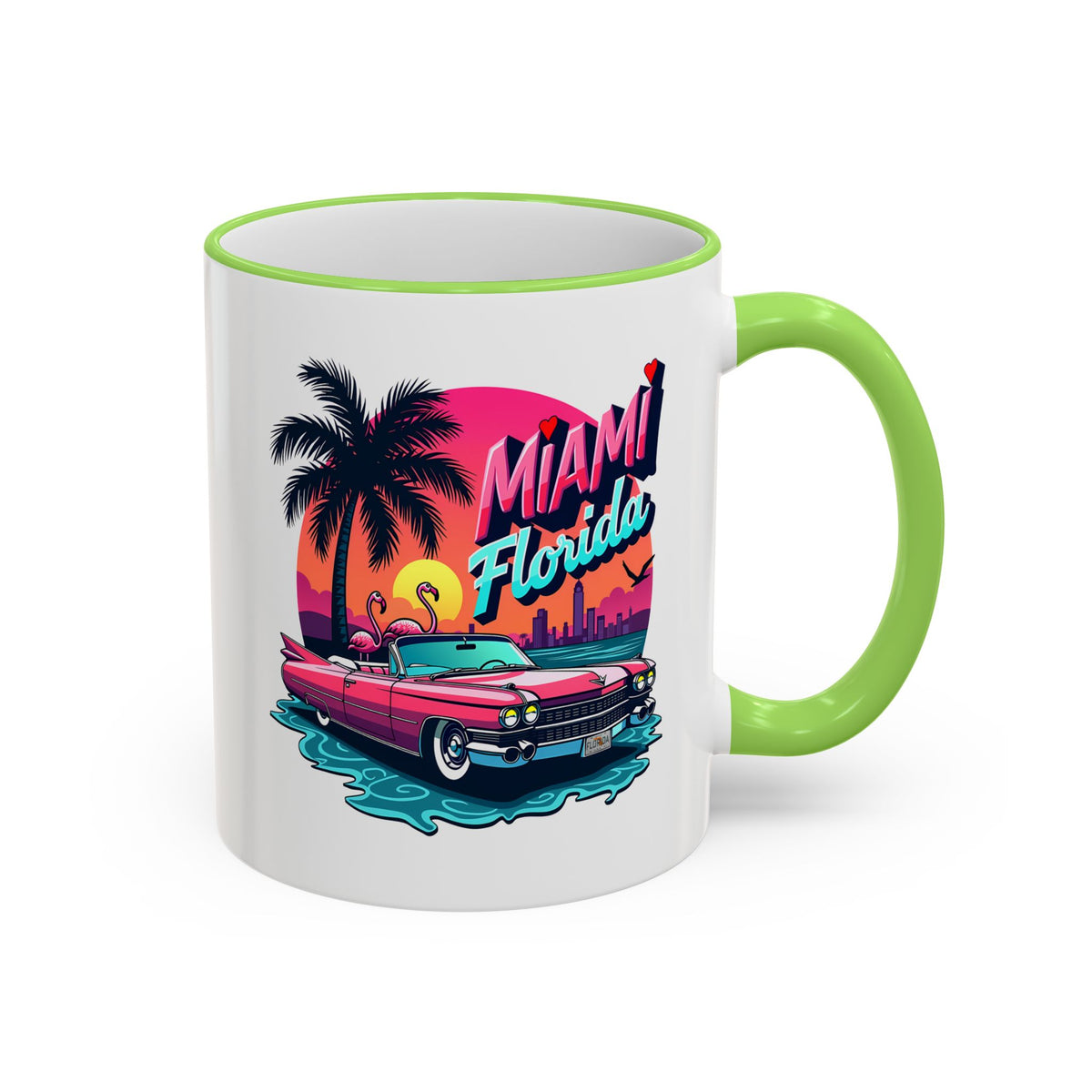 Miami Florida Retro Sunset Accent Rim Mug (11oz/15oz)