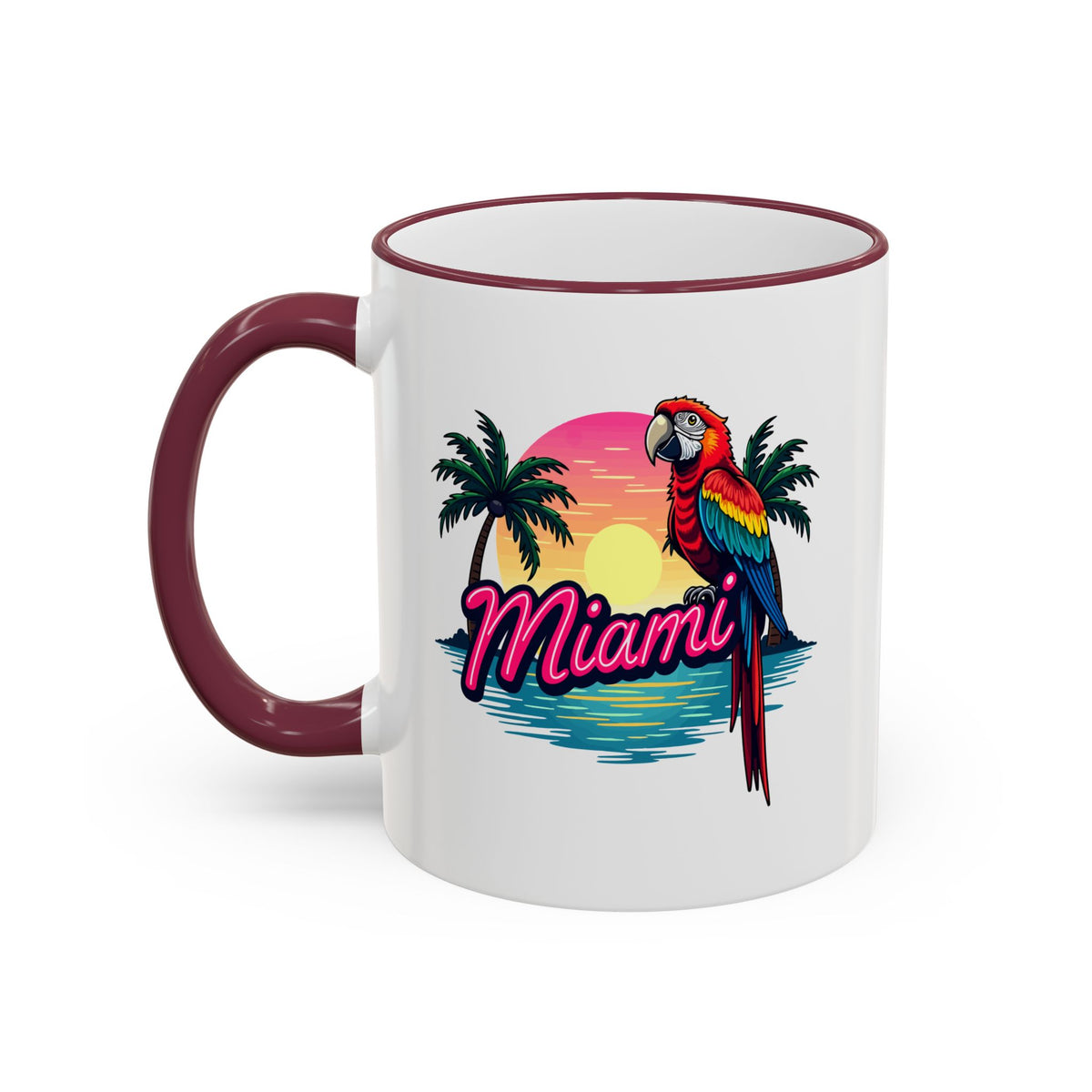 Miami Sunset Accent Rim & Handle Mug — Retro Palm Beach Coffee Cup