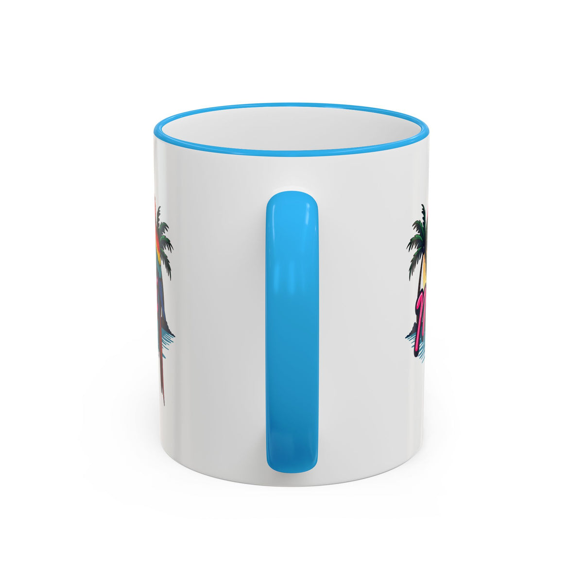 Miami Sunset Accent Rim & Handle Mug — Retro Palm Beach Coffee Cup