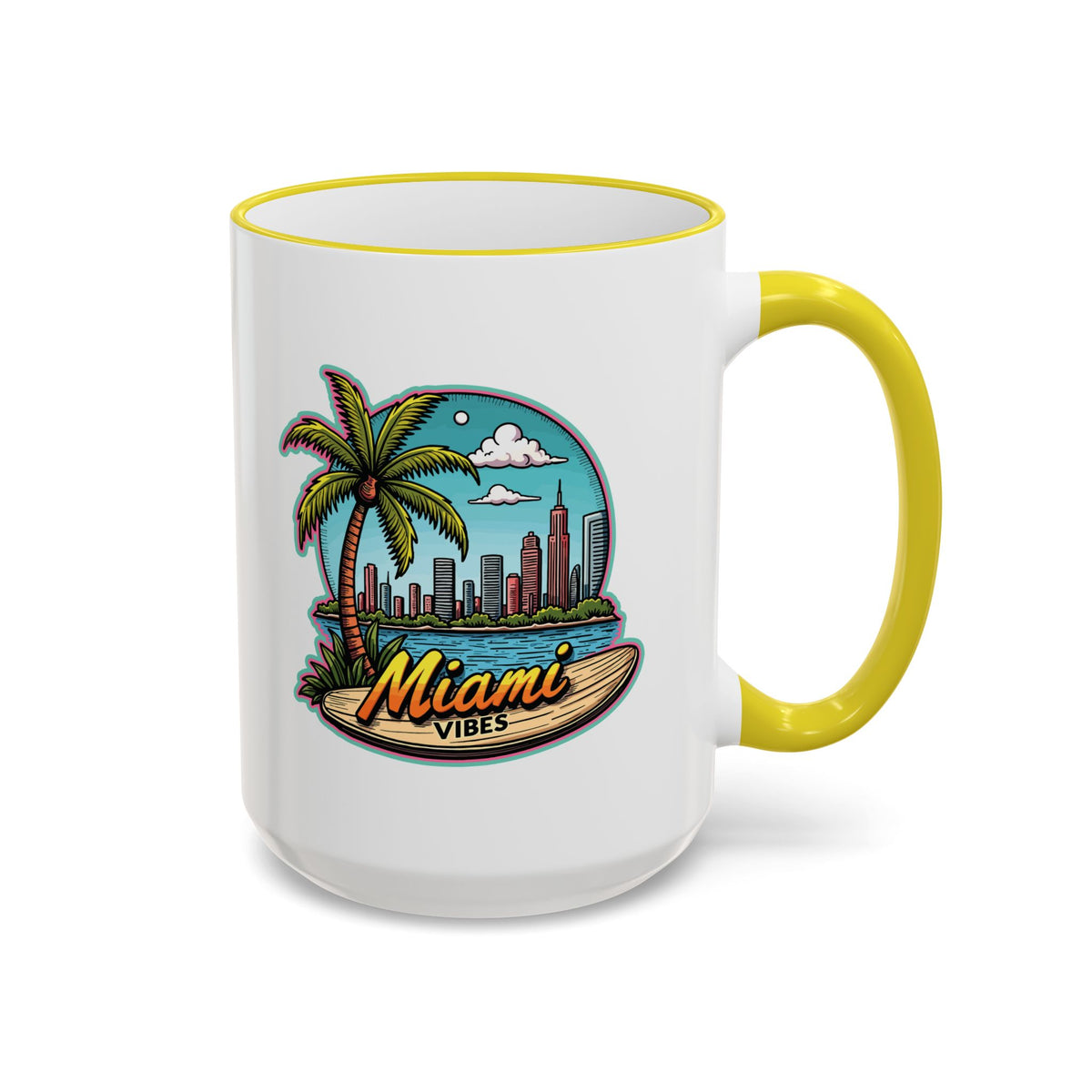 Miami Beach Scenic Accent Rim Mug – Tropical Palm Tree Skyline Coffee Cup (11oz & 15oz)