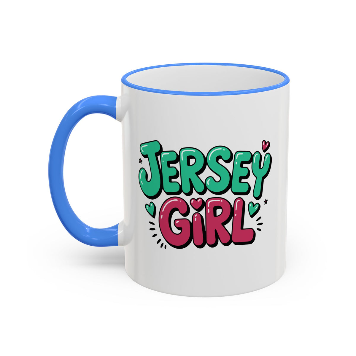 Jersey Girl Accent Rim Mug — Cute Retro Script Coffee Cup (11oz, 15oz)
