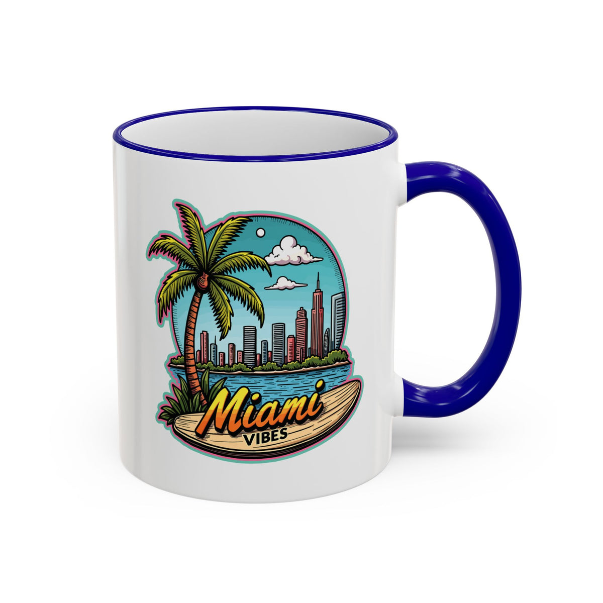 Miami Beach Scenic Accent Rim Mug – Tropical Palm Tree Skyline Coffee Cup (11oz & 15oz)