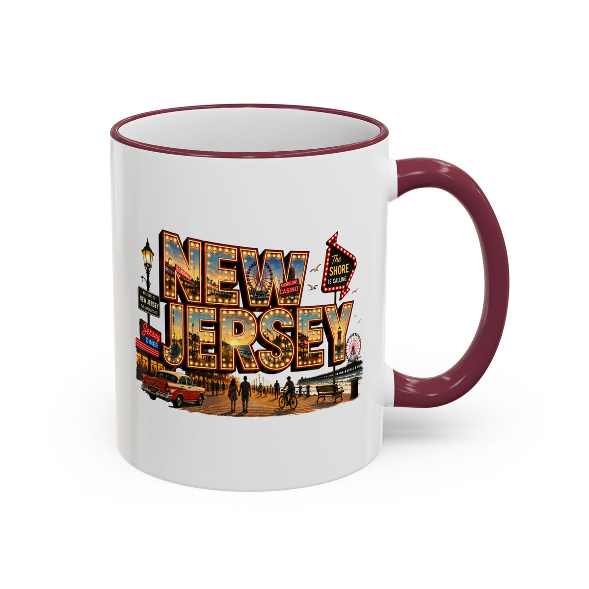 New Jersey Vintage Postcard Accent Rim Mug (11oz & 15oz)