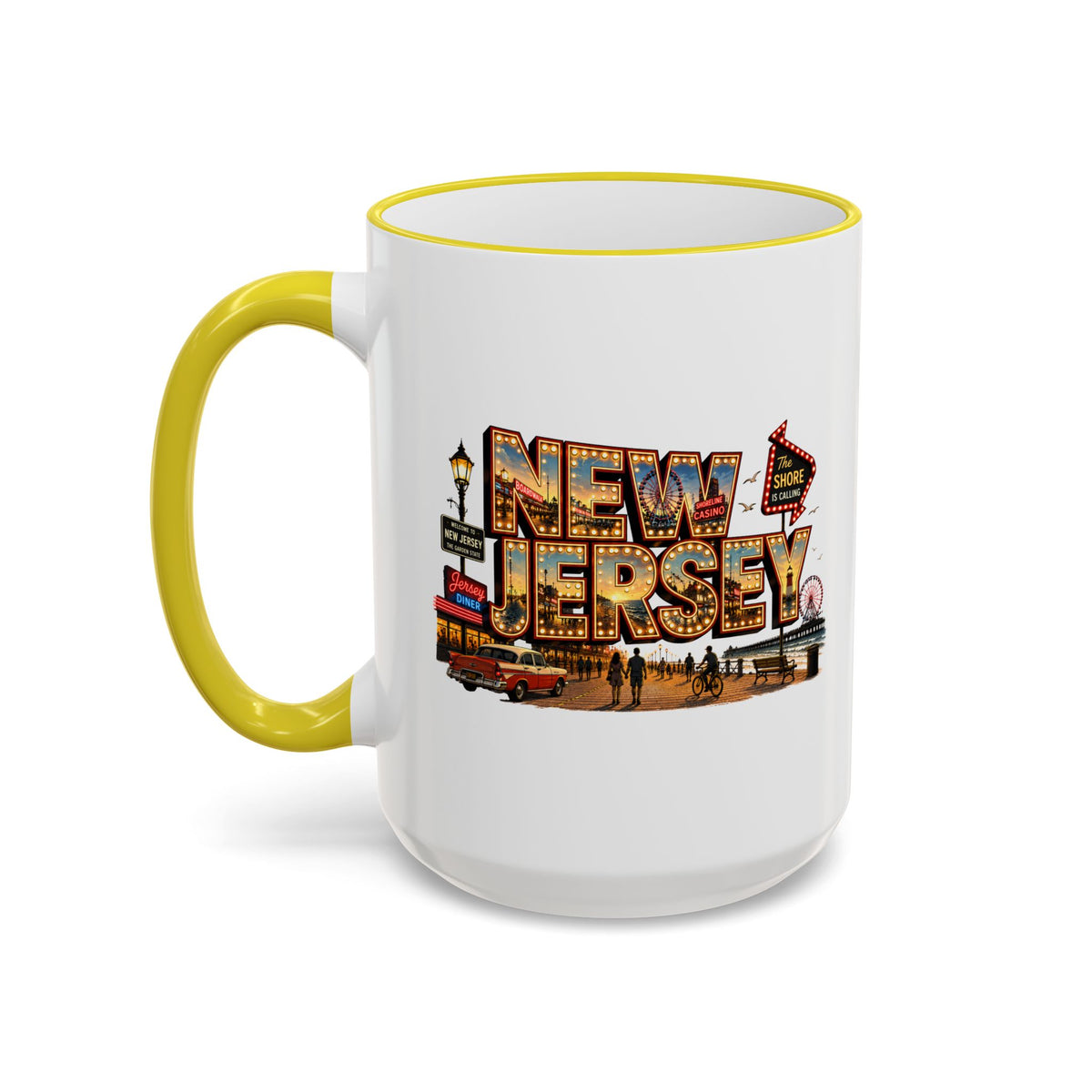New Jersey Vintage Postcard Accent Rim Mug (11oz & 15oz)