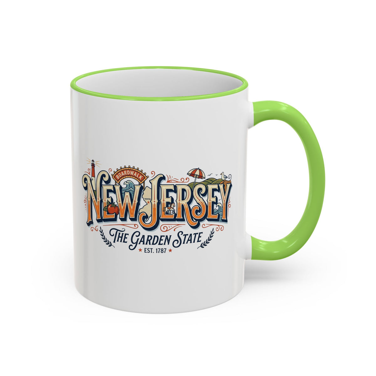 New Jersey Vintage Postcard Accent Rim & Handle Mug (11oz/15oz)