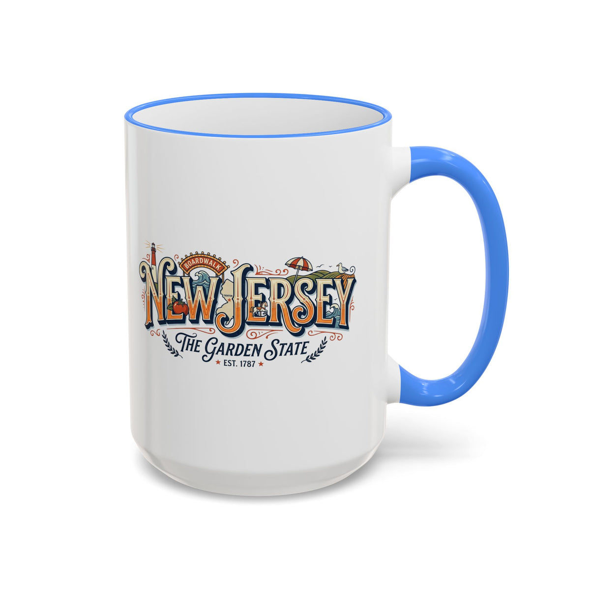 New Jersey Vintage Postcard Accent Rim & Handle Mug (11oz/15oz)