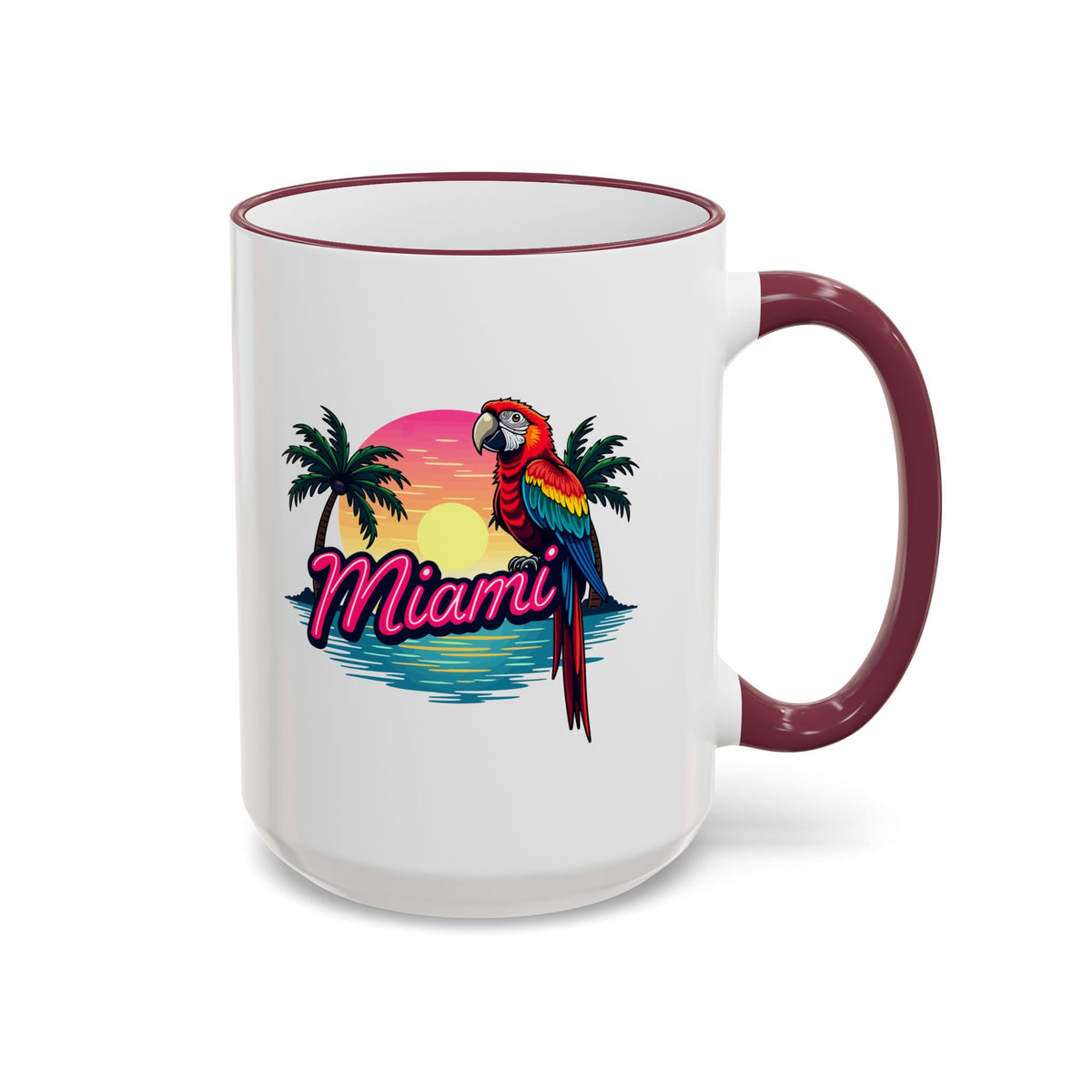 Miami Sunset Accent Rim & Handle Mug — Retro Palm Beach Coffee Cup
