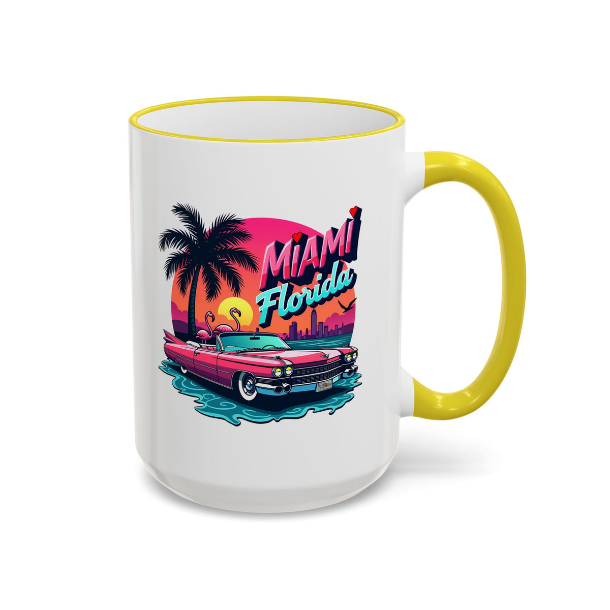 Miami Florida Retro Sunset Accent Rim Mug (11oz/15oz)