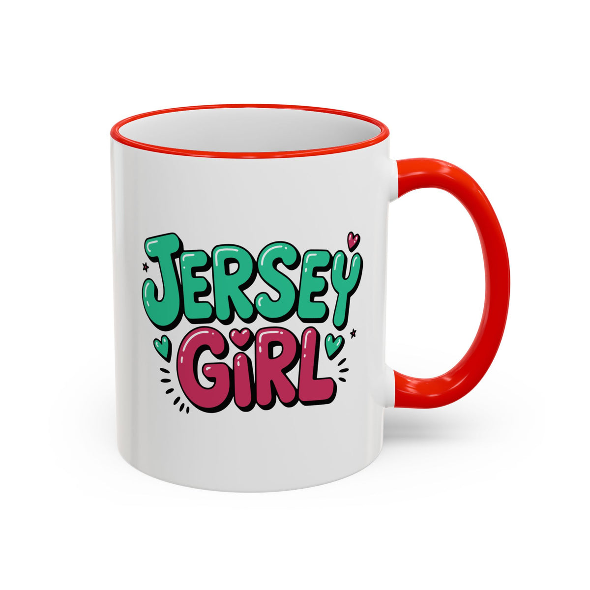 Jersey Girl Accent Rim Mug — Cute Retro Script Coffee Cup (11oz, 15oz)