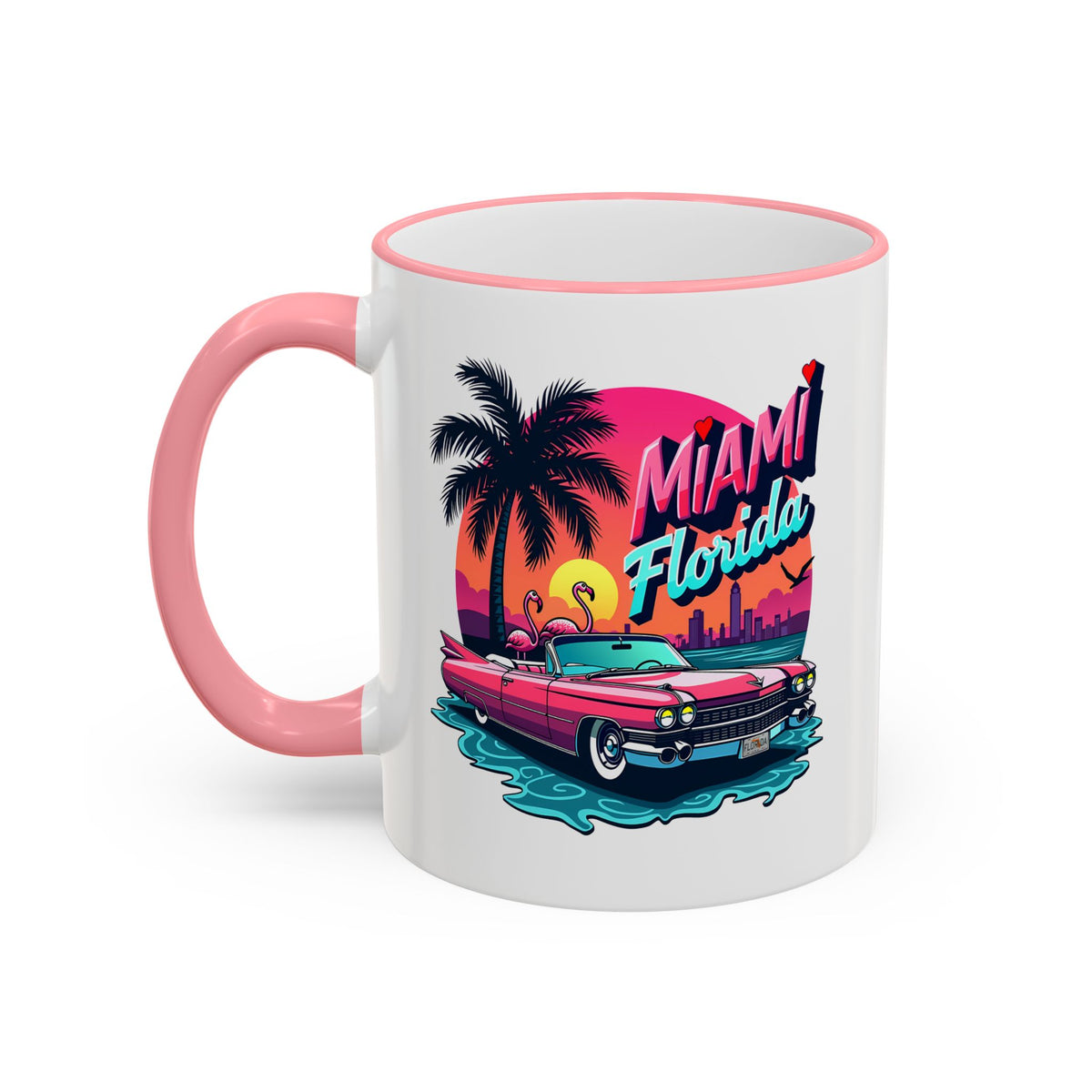 Miami Florida Retro Sunset Accent Rim Mug (11oz/15oz)