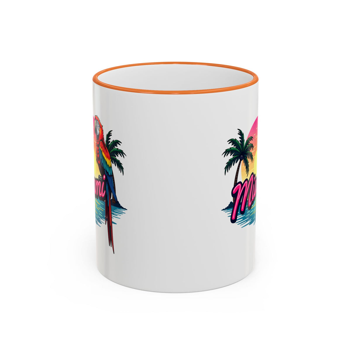 Miami Sunset Accent Rim & Handle Mug — Retro Palm Beach Coffee Cup