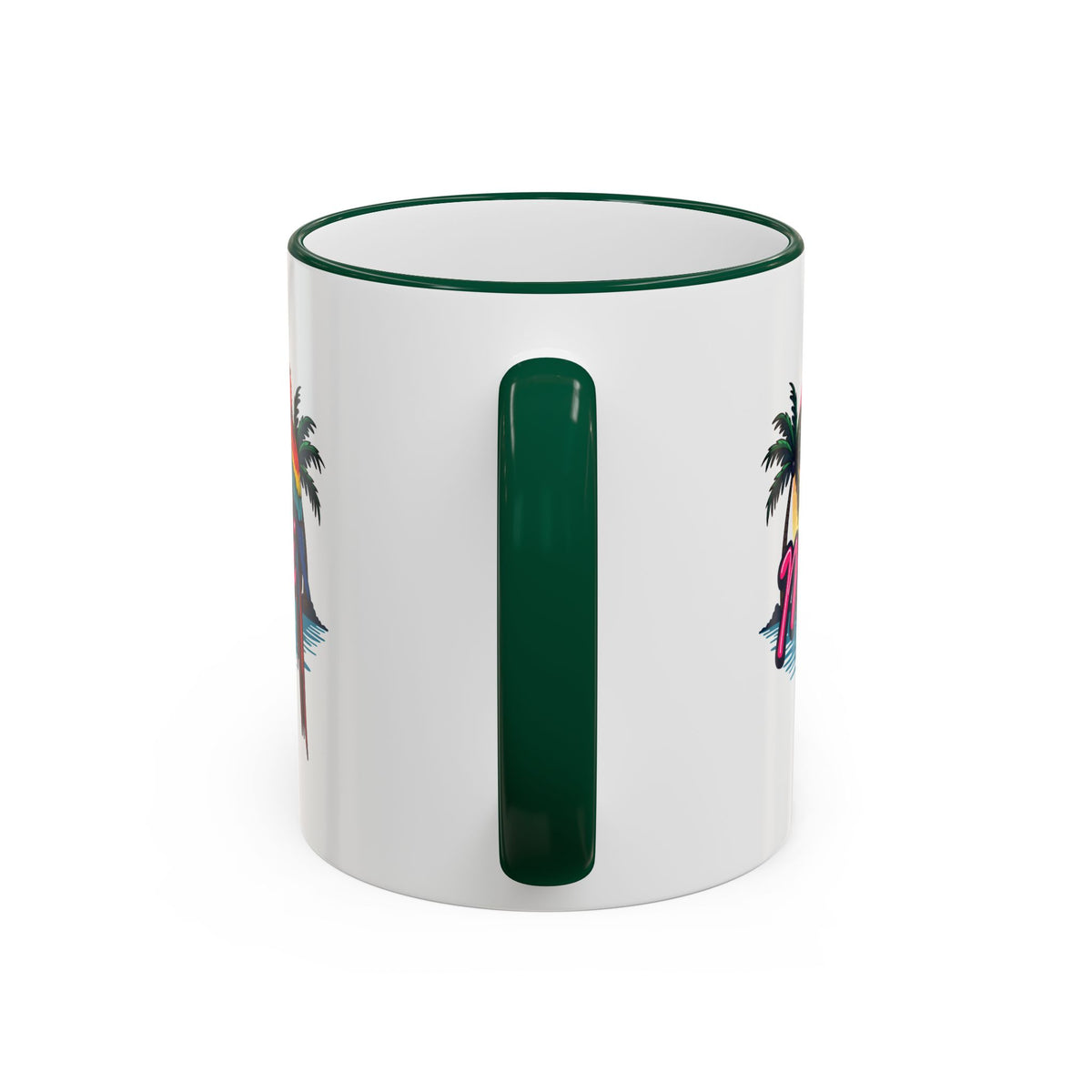 Miami Sunset Accent Rim & Handle Mug — Retro Palm Beach Coffee Cup