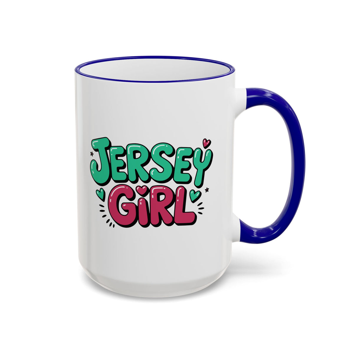 Jersey Girl Accent Rim Mug — Cute Retro Script Coffee Cup (11oz, 15oz)