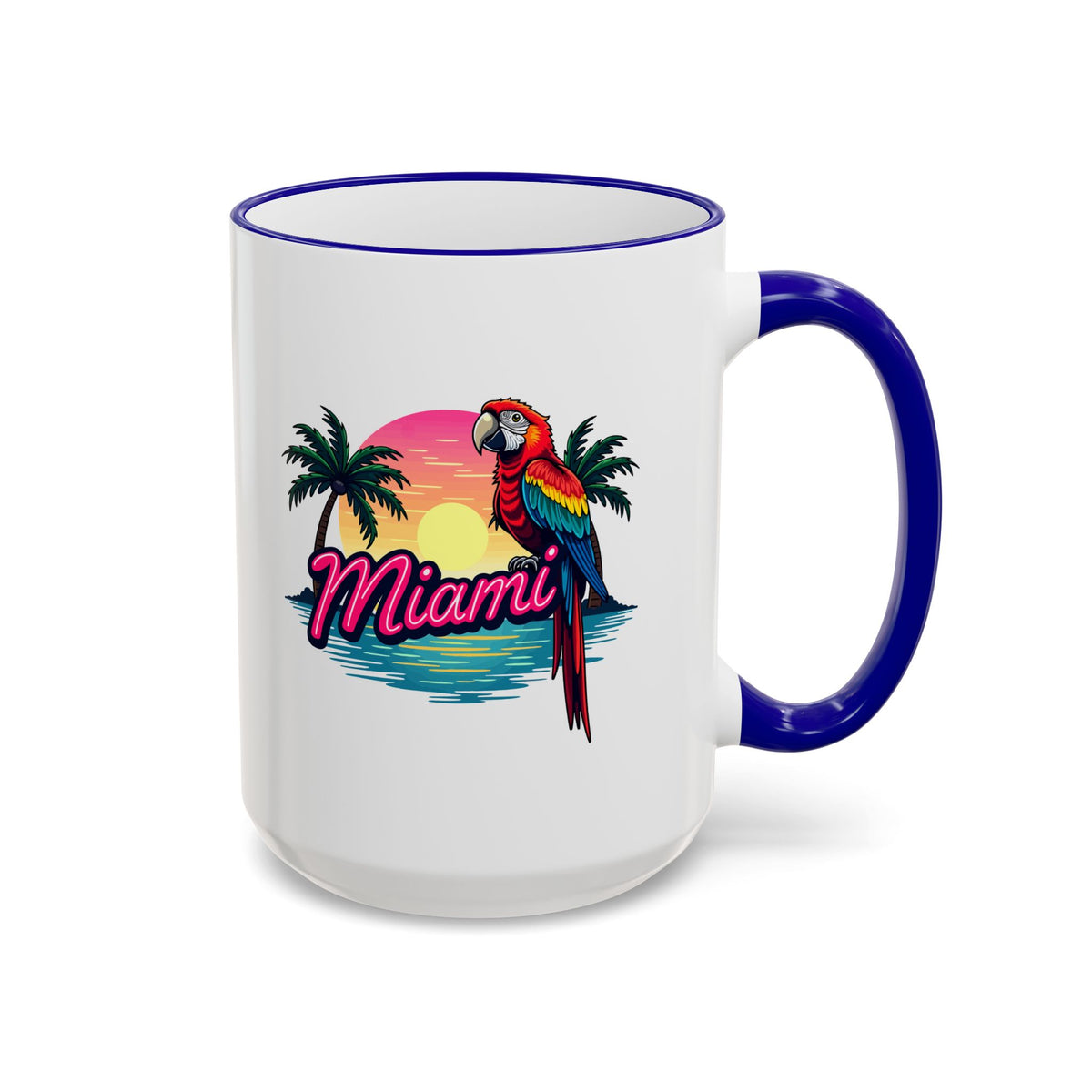 Miami Sunset Accent Rim & Handle Mug — Retro Palm Beach Coffee Cup