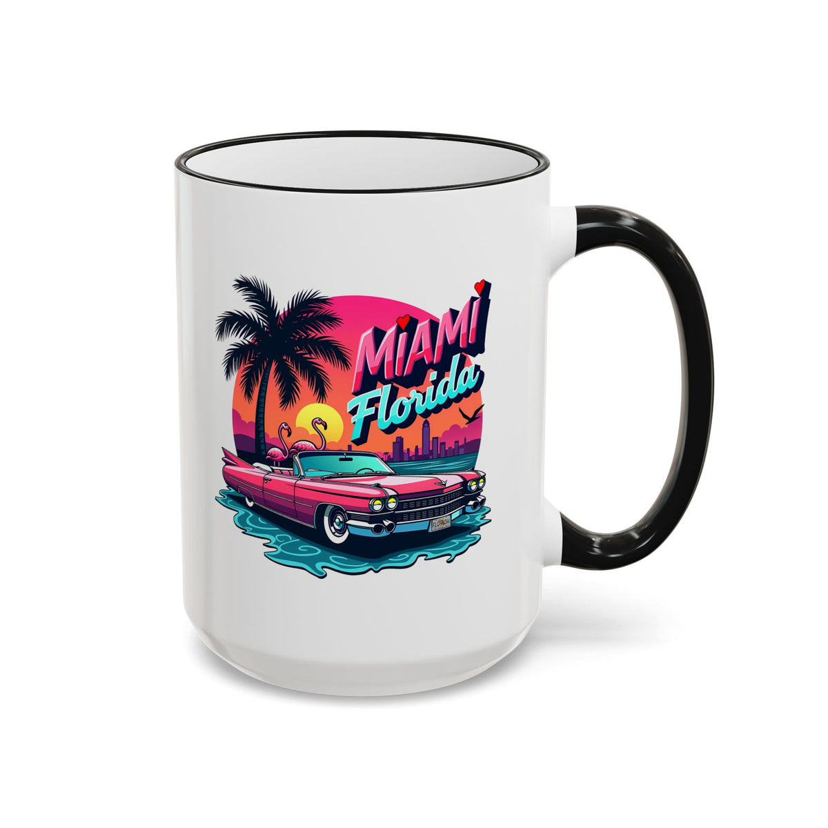 Miami Florida Retro Sunset Accent Rim Mug (11oz/15oz)