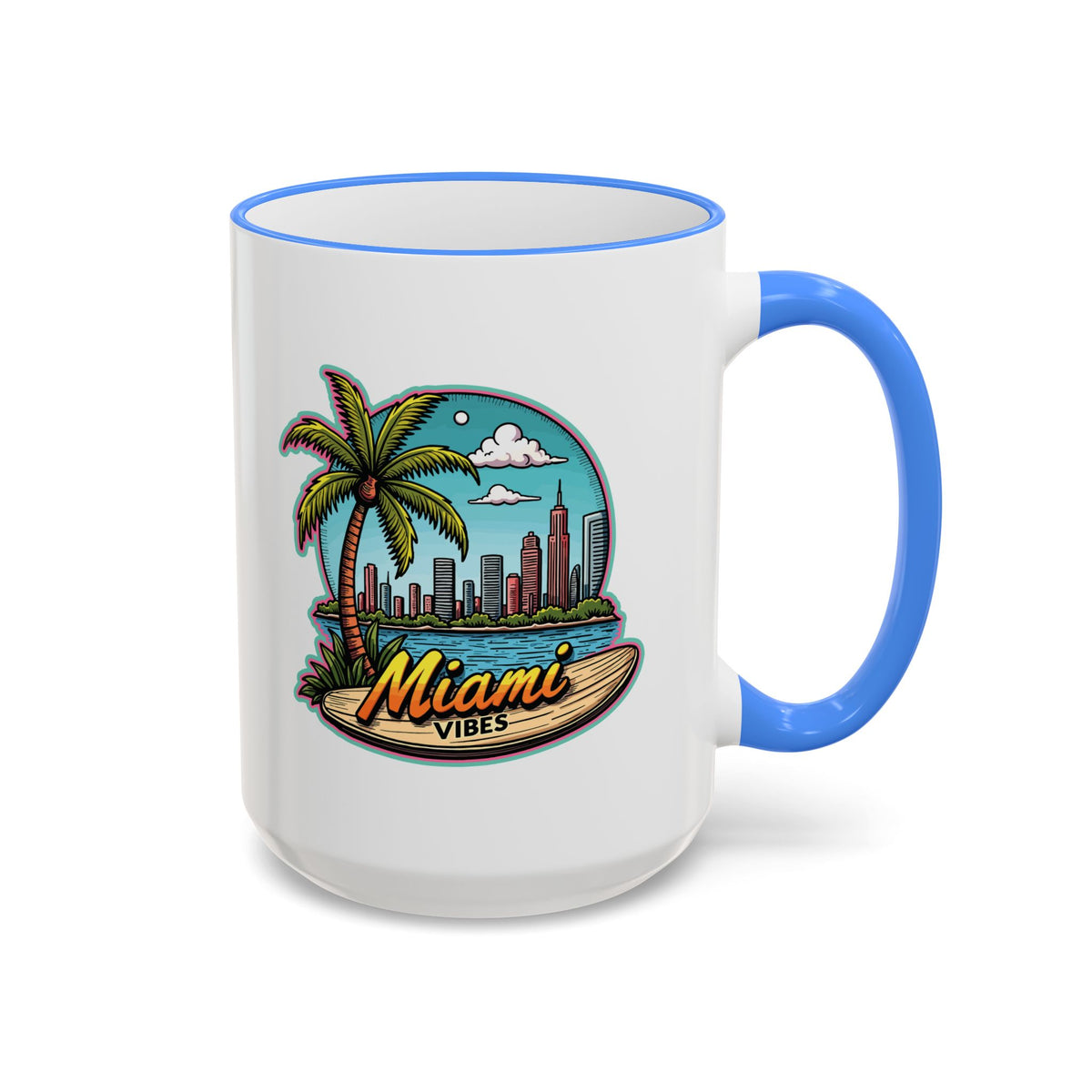 Miami Beach Scenic Accent Rim Mug – Tropical Palm Tree Skyline Coffee Cup (11oz & 15oz)