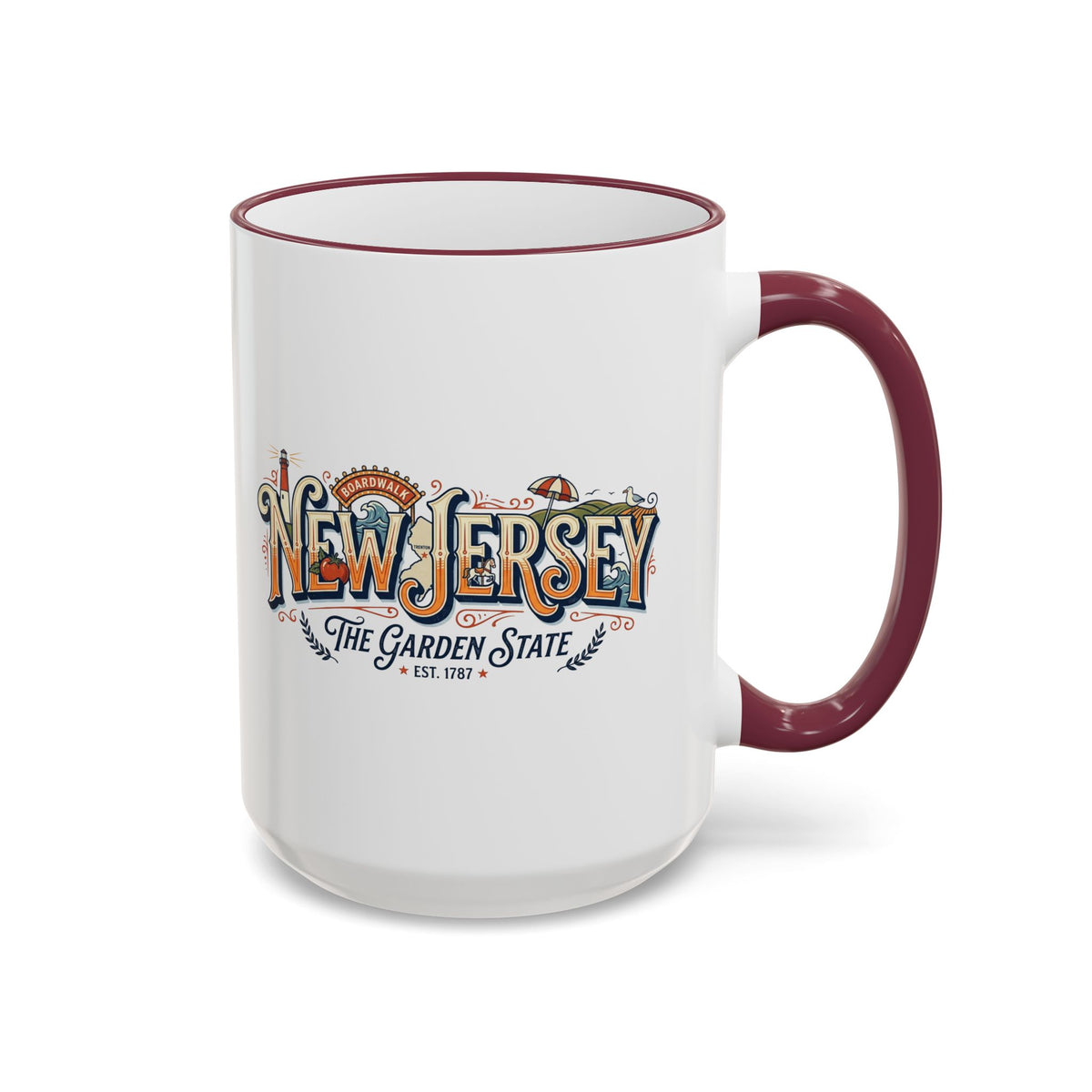 New Jersey Vintage Postcard Accent Rim & Handle Mug (11oz/15oz)
