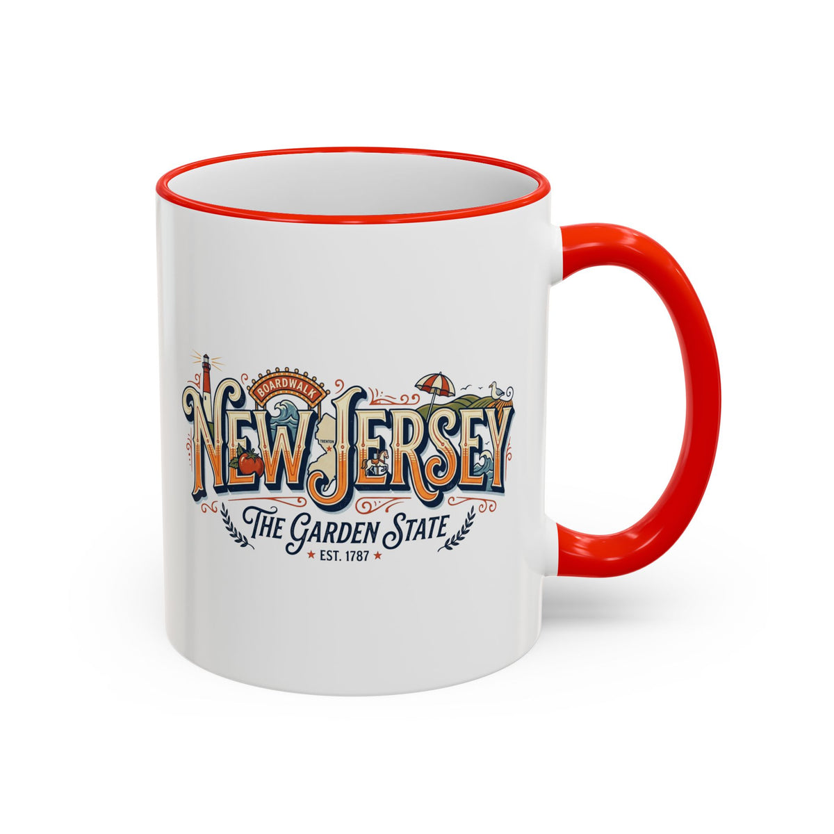 New Jersey Vintage Postcard Accent Rim & Handle Mug (11oz/15oz)