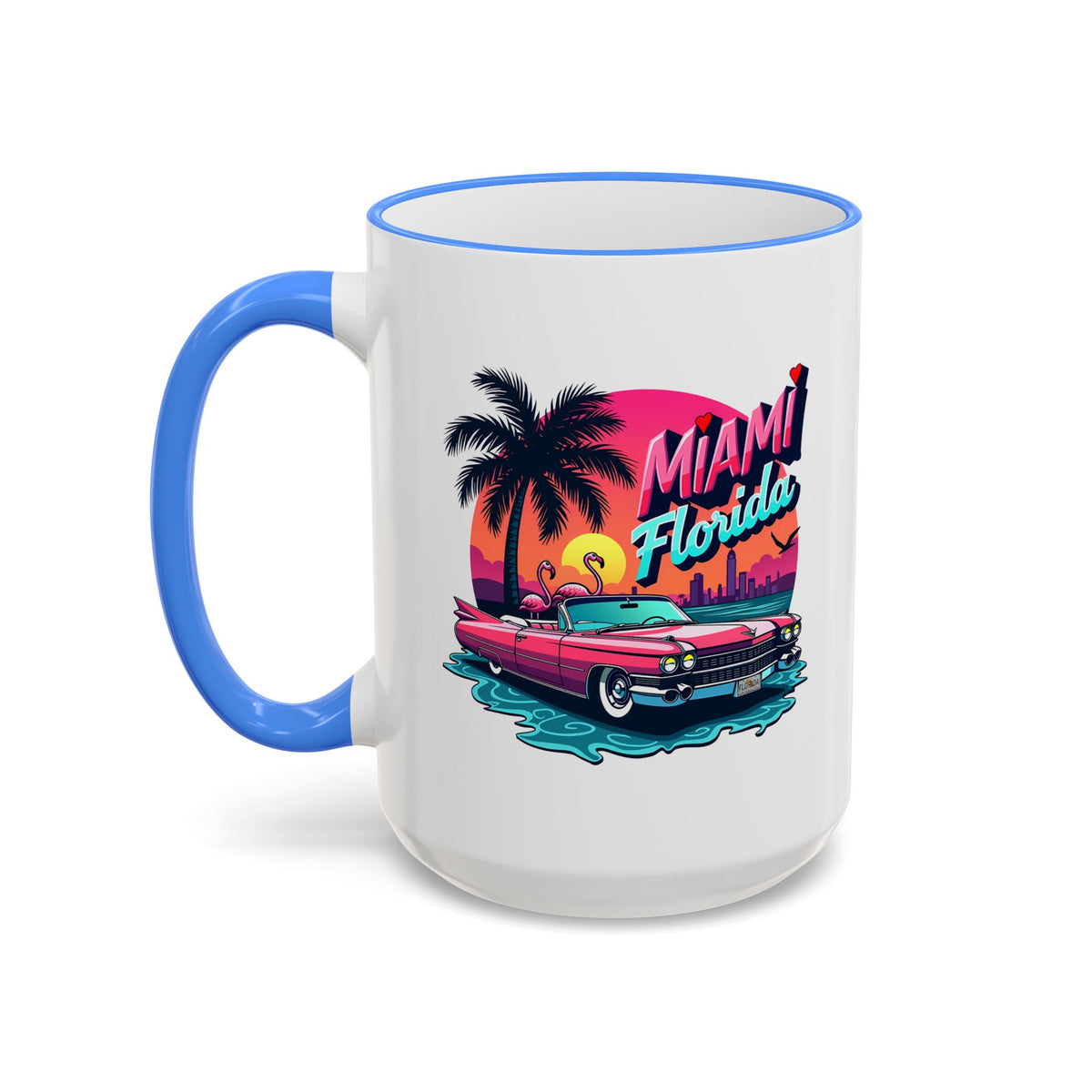Miami Florida Retro Sunset Accent Rim Mug (11oz/15oz)