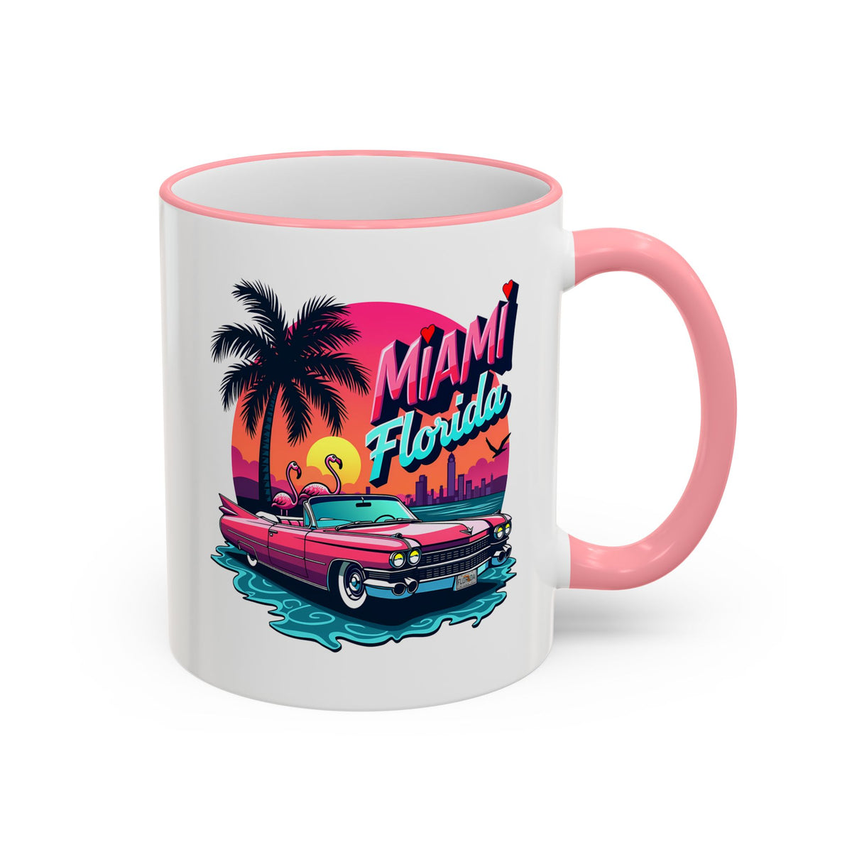 Miami Florida Retro Sunset Accent Rim Mug (11oz/15oz)