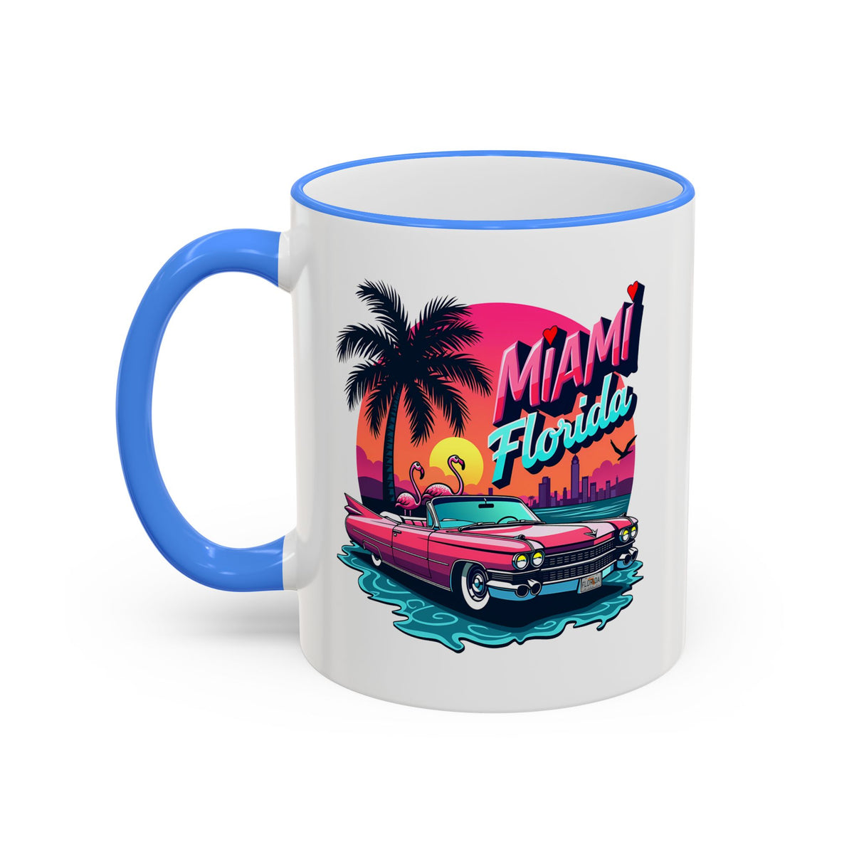 Miami Florida Retro Sunset Accent Rim Mug (11oz/15oz)