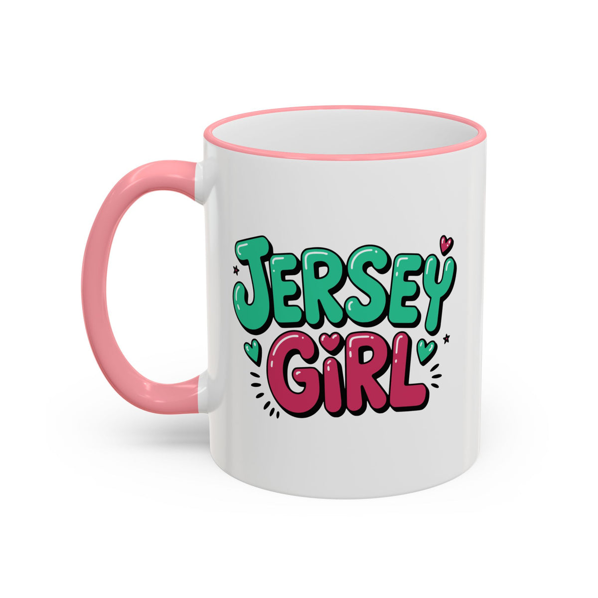 Jersey Girl Accent Rim Mug — Cute Retro Script Coffee Cup (11oz, 15oz)