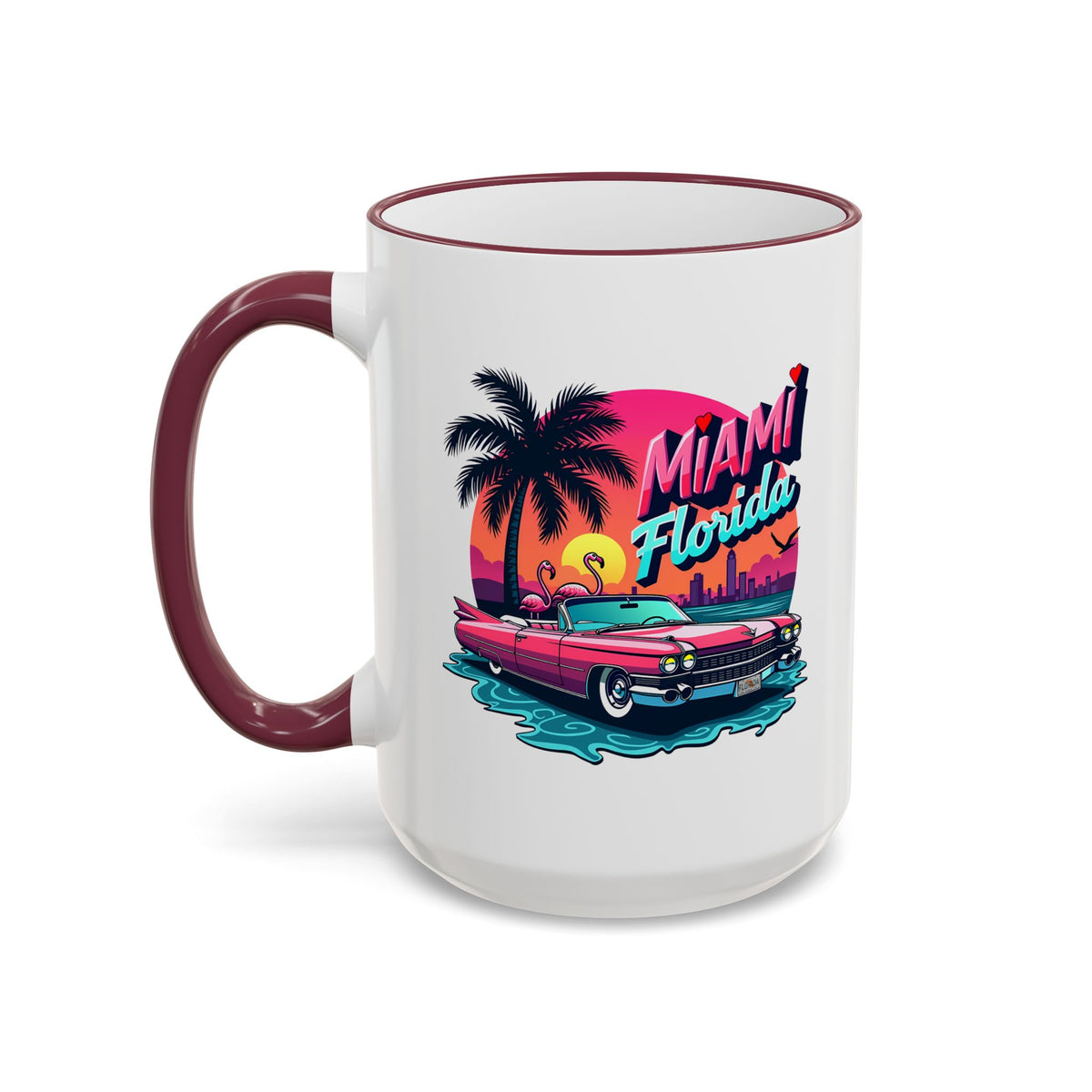 Miami Florida Retro Sunset Accent Rim Mug (11oz/15oz)