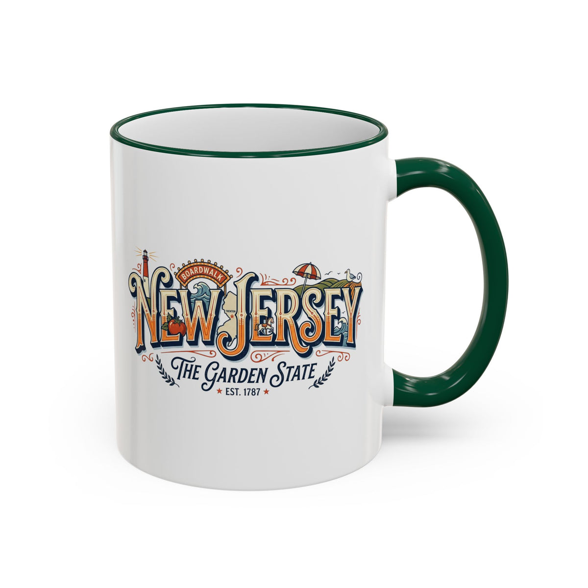 New Jersey Vintage Postcard Accent Rim & Handle Mug (11oz/15oz)