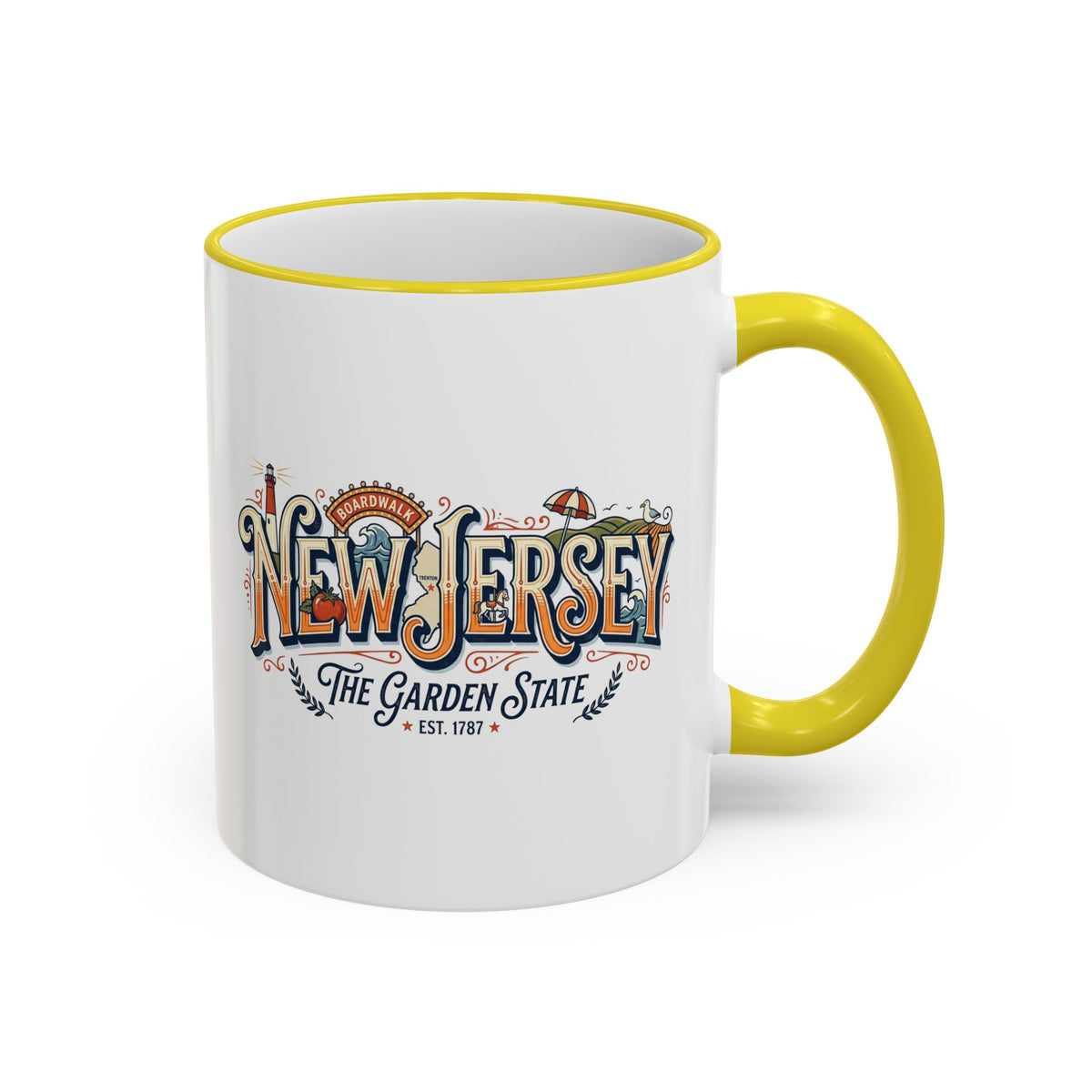 New Jersey Vintage Postcard Accent Rim & Handle Mug (11oz/15oz)
