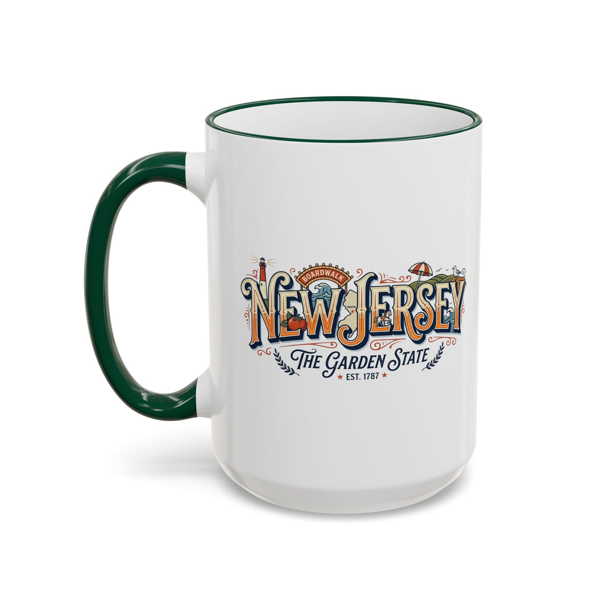 New Jersey Vintage Postcard Accent Rim & Handle Mug (11oz/15oz)