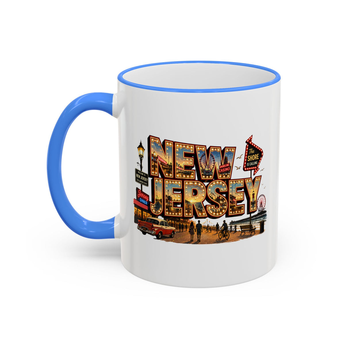 New Jersey Vintage Postcard Accent Rim Mug (11oz & 15oz)