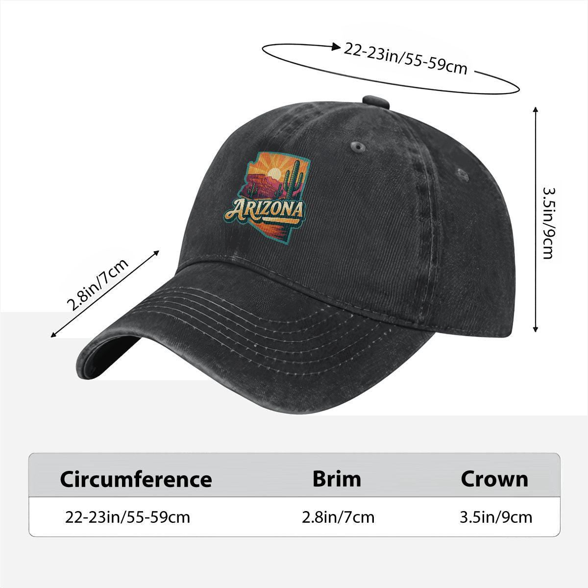 Unisex Washed Denim  Arizona Baseball Cap (Made in USA)