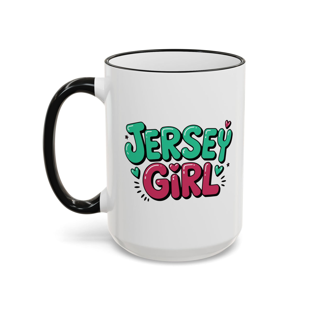 Jersey Girl Accent Rim Mug — Cute Retro Script Coffee Cup (11oz, 15oz)