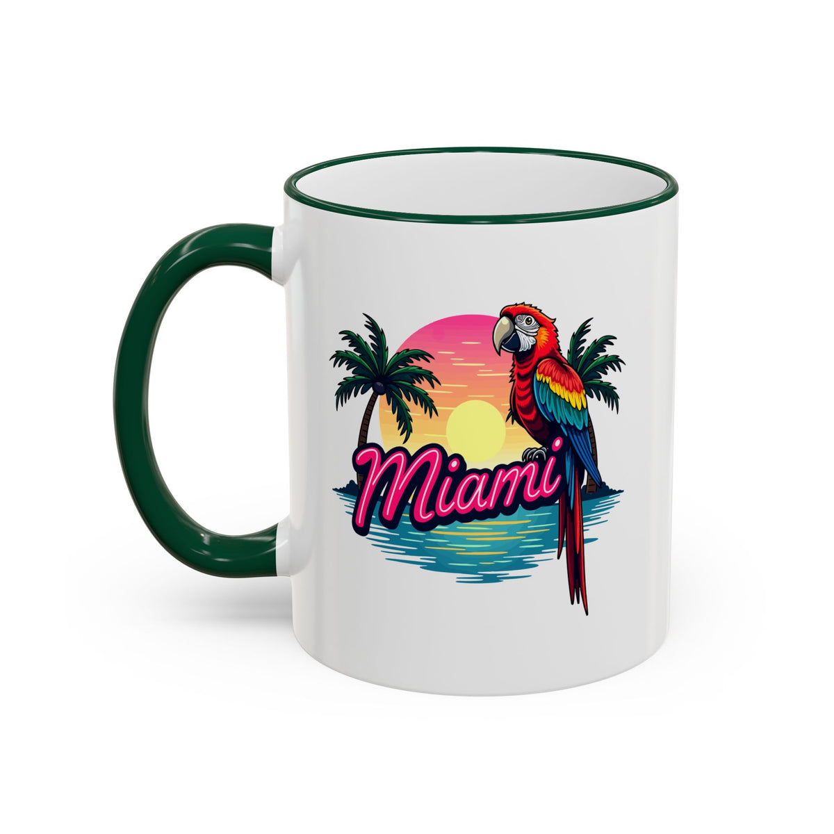 Miami Sunset Accent Rim & Handle Mug — Retro Palm Beach Coffee Cup