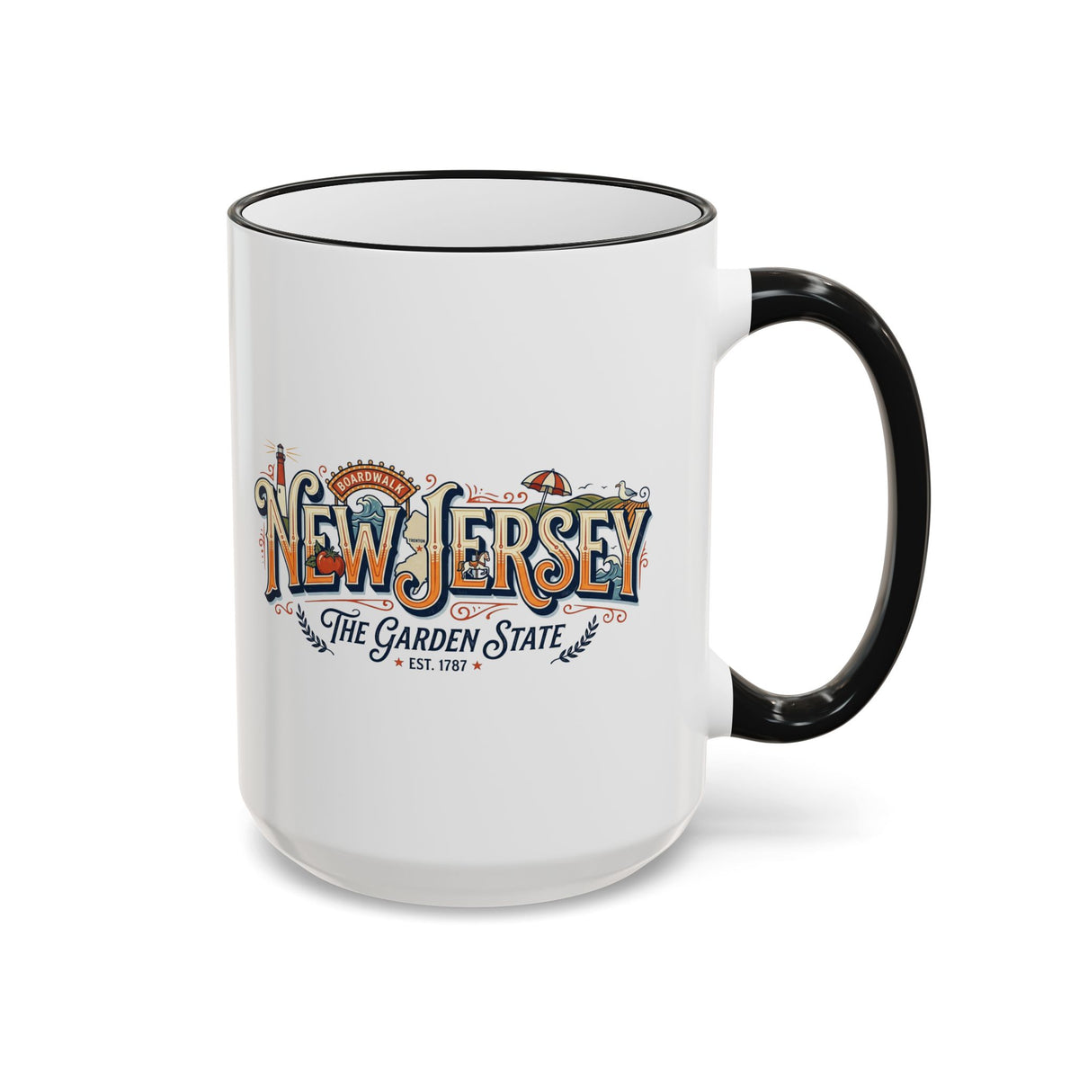 New Jersey Vintage Postcard Accent Rim & Handle Mug (11oz/15oz)