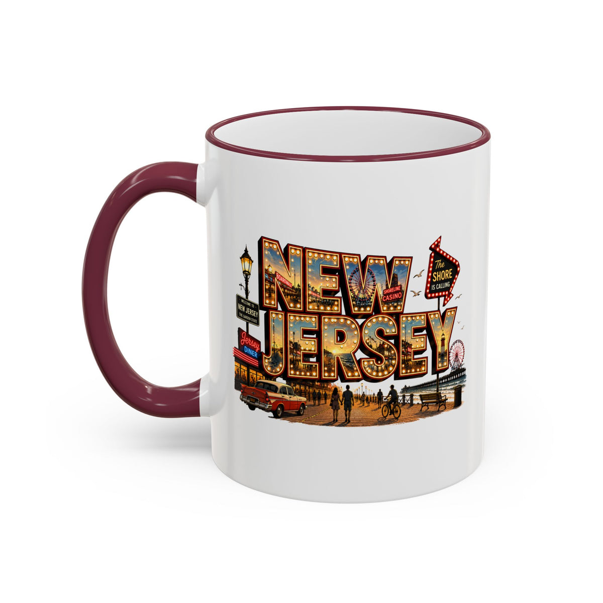 New Jersey Vintage Postcard Accent Rim Mug (11oz & 15oz)
