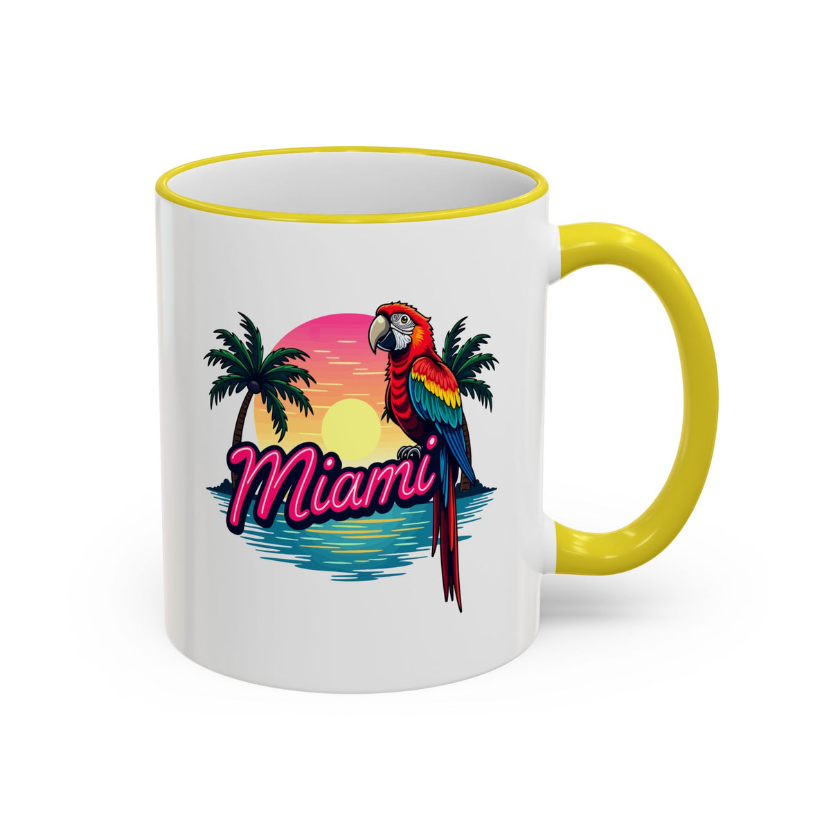 Miami Sunset Accent Rim & Handle Mug — Retro Palm Beach Coffee Cup