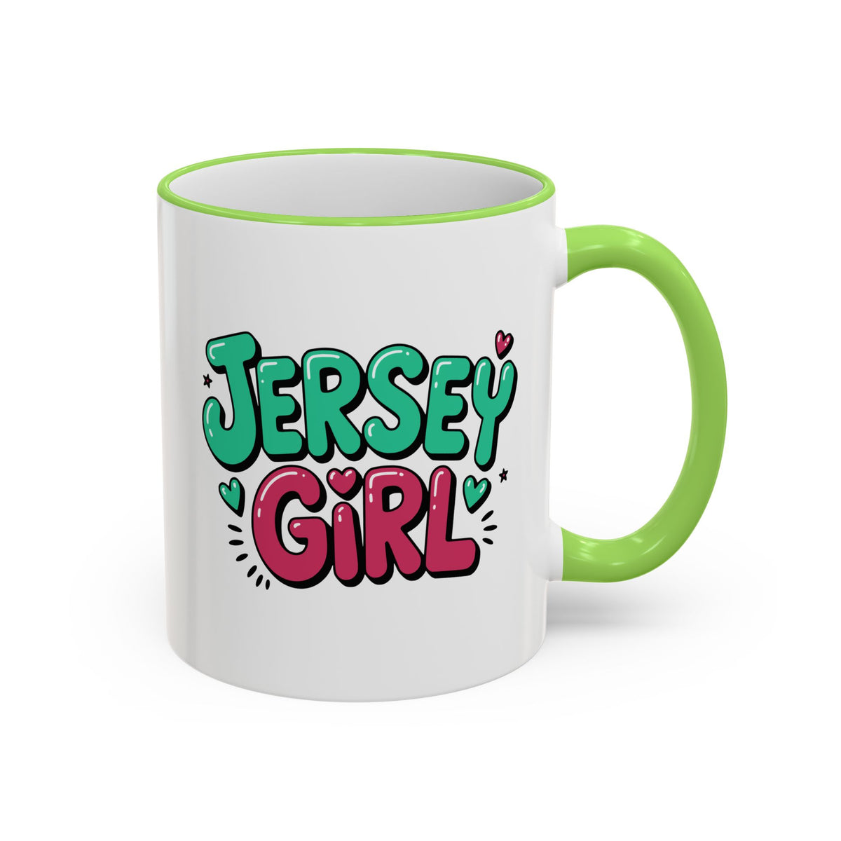 Jersey Girl Accent Rim Mug — Cute Retro Script Coffee Cup (11oz, 15oz)