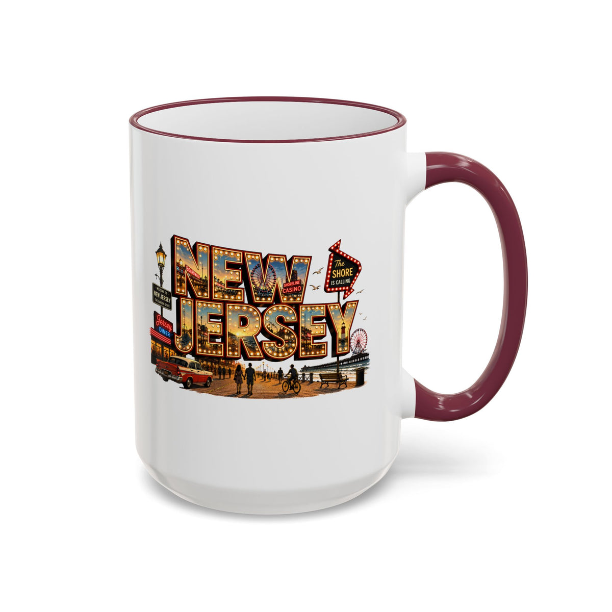 New Jersey Vintage Postcard Accent Rim Mug (11oz & 15oz)