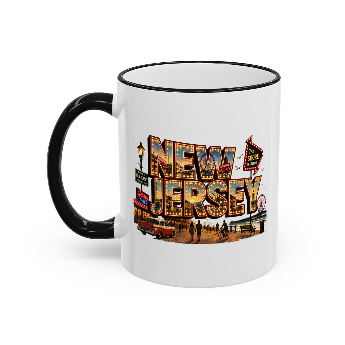 New Jersey Vintage Postcard Accent Rim Mug (11oz & 15oz)