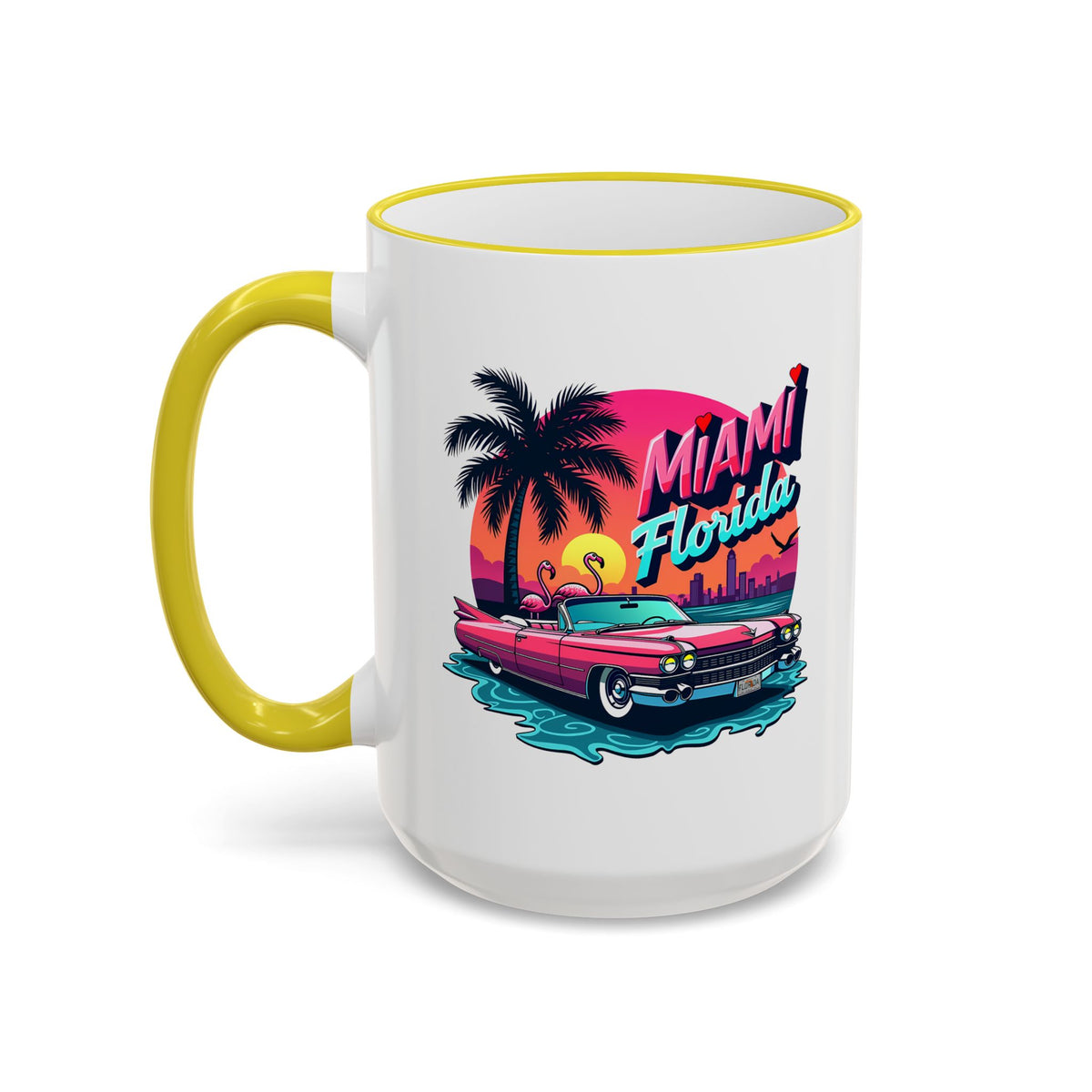 Miami Florida Retro Sunset Accent Rim Mug (11oz/15oz)