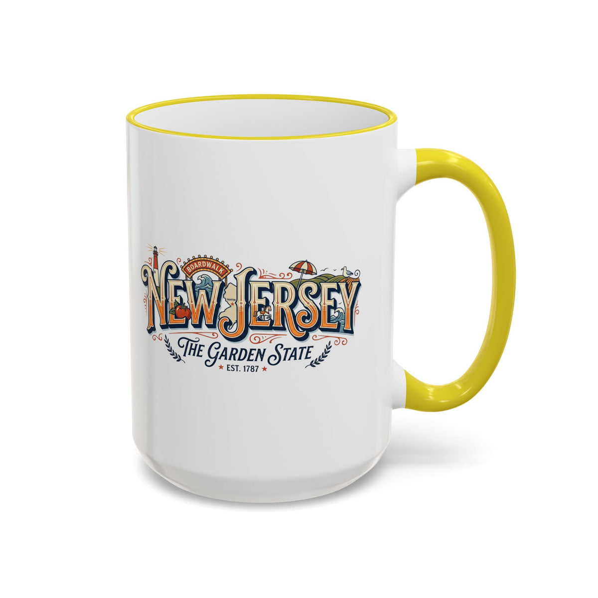 New Jersey Vintage Postcard Accent Rim & Handle Mug (11oz/15oz)