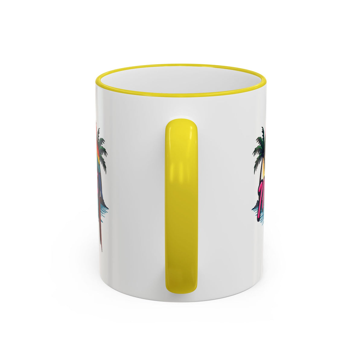 Miami Sunset Accent Rim & Handle Mug — Retro Palm Beach Coffee Cup