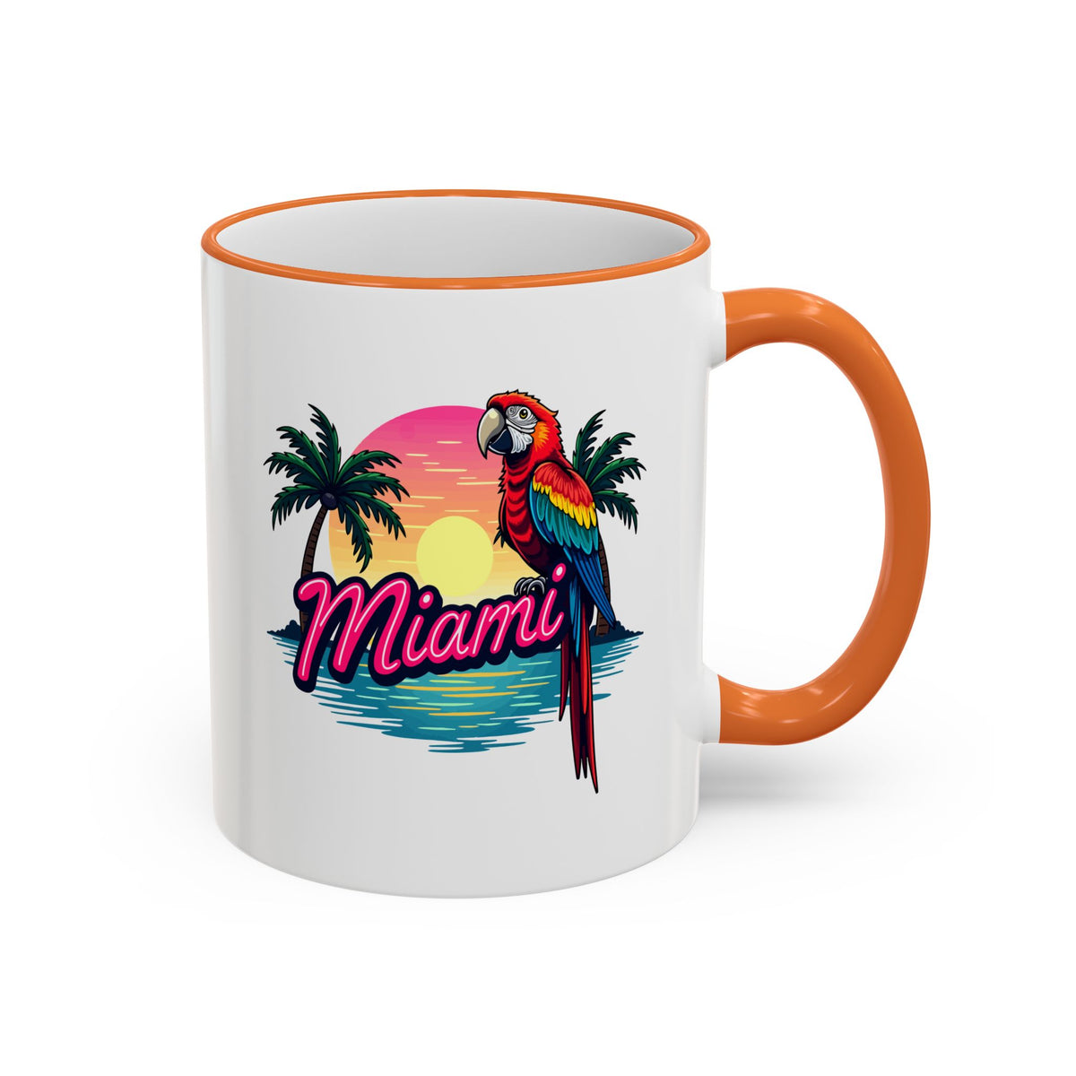 Miami Sunset Accent Rim & Handle Mug — Retro Palm Beach Coffee Cup