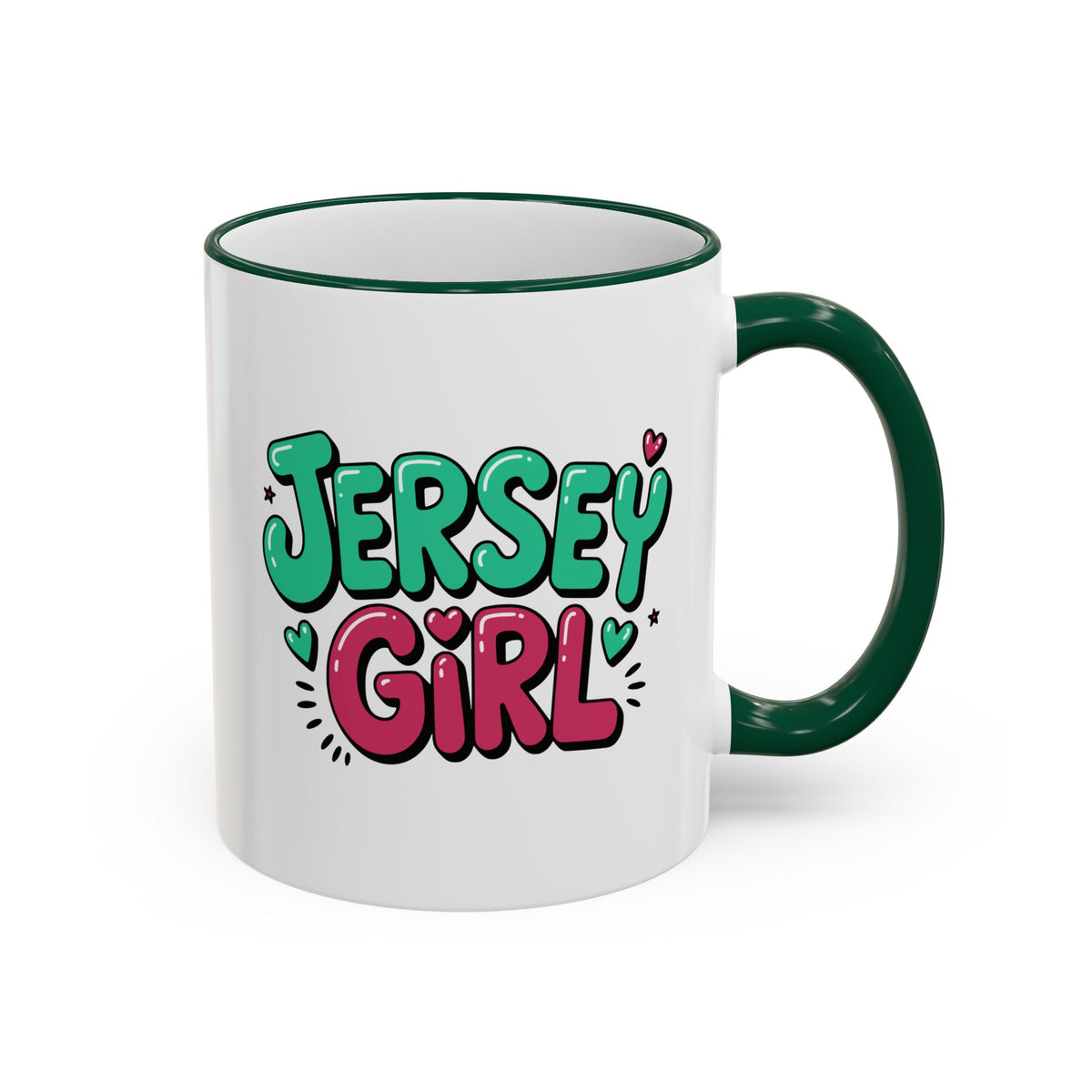 Jersey Girl Accent Rim Mug — Cute Retro Script Coffee Cup (11oz, 15oz)