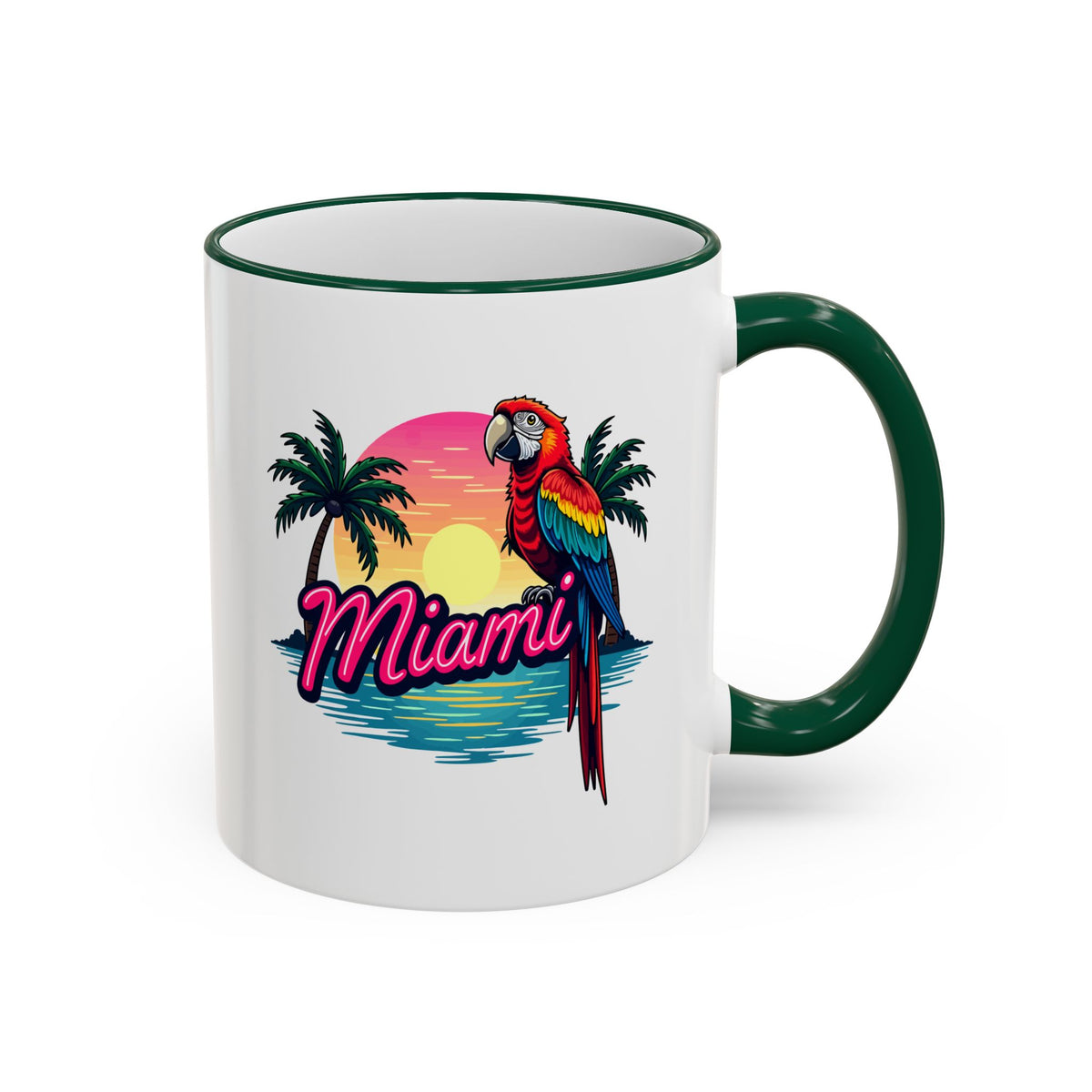 Miami Sunset Accent Rim & Handle Mug — Retro Palm Beach Coffee Cup